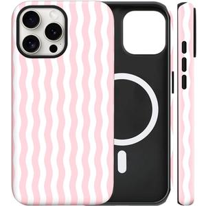 Magnetic for iPhone 14 Pro Case Cute Wavy Stripes Phone Case, Pink