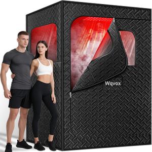 Double Infrared Steam Sauna, Portable Infrared Sauna, Enlarged Size and Two 3L Steamers, Two Upgrade Chairs, Infrared Sauna Room with 660 & 850nm Red Light Therapy, 72 "x 50" x 36 ", Black