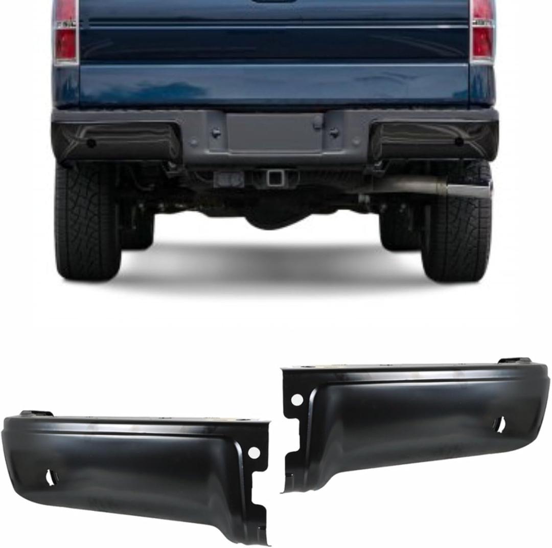 Black Steel Rear Bumper End Pair Replacement for 2009-2014 F150 with Park Assist Sensor Holes FO1102373