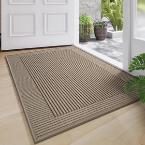 Door Mat 24"x35", Thin Dirt Trapper Entryway Front Doormat, Brown | Non Slip Washable Entry Mat, Low-Profile, Dirt Resistant and Absorbent Welcome Mat for Inside Front Backdoor and Entrance