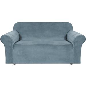 H.VERSAILTEX Stretch Velvet Loveseat Covers for 2 Cushion Couch Covers for Living Room Sofa Covers Slipcovers with Non Slip Straps Bottom, Ultra Thick Comfy Velour (Width 58"-72", Stone Blue)