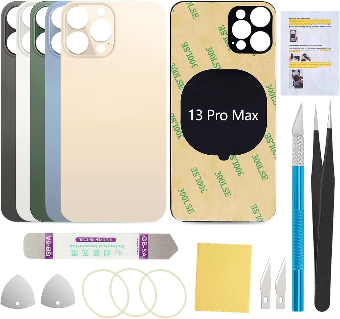 Back Glass Cover Replacement Compatible with iPhone 13 Pro Max 6.7-Inches All Carriers (Gold)