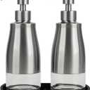 Gaussra Kitchen Soap Dispenser Set with Silicone Tray and Stickers - Brushed Nickel, Stainless Steel Glass Soap Dispenser Bathroom, Refillable Hand Dish Soap Dispenser for Kitchen Sink