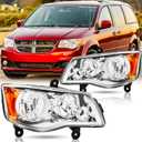 Headlights Assembly Pair for 2011-2020 Dodge Grand Caravan/2008-2016 Chrysler Town & Country Halogen Headlamps Head Front Lights Replacement Driver and passenger Side,Chrome Housing Amber Reflector