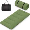 Byroce Futon Mattress, Roll-up Sleeping Cot w/Washable Cover, Portable Cotton Pad w/Bag for Camping, 4" Thick Tatami Mat, Japanese Floor Mattress for School, Home, Car(Green,Twin)