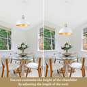Generies 18'' Large Dome Pendant Lights for Kitchen Island, Farmhouse Modern Pendant Light Fixtures, White and Gold Wooden Adjustable Ceiling Hanging Lighting for Dining Room Bar Foyer Hallway