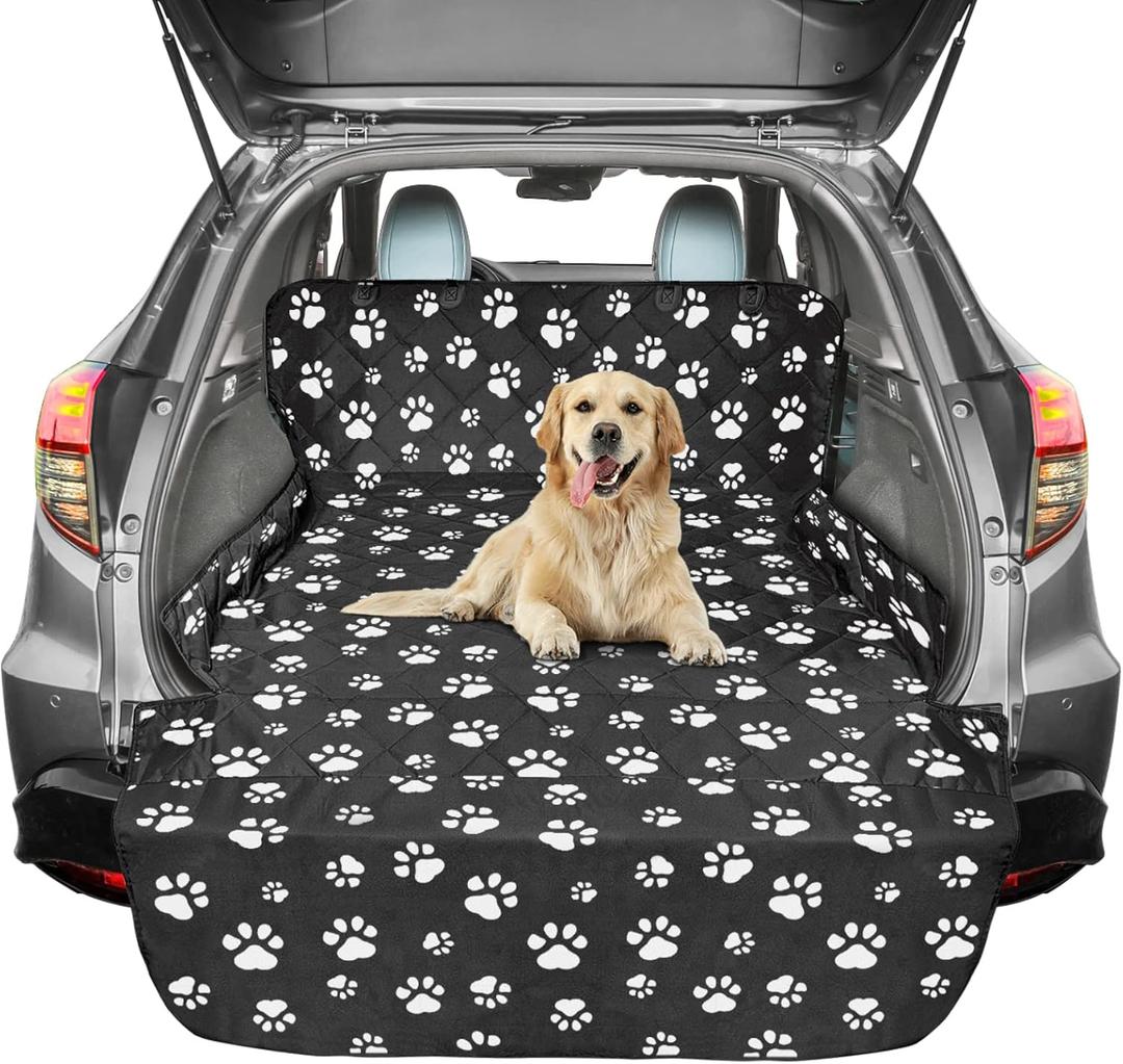 F-color SUV Cargo Liner for Dogs, Water Resistant Pet Cargo Cover Dog Seat Cover Mat for SUVs Sedans Vans with Bumper Flap Protector, Non-Slip, Large Size Universal Fit, Paw Print (Large: 55'' x 91'')
