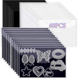 60 PCS Large Stamp and Die Storage Bag with Rubber Magnetic Sheets,0.5mm Thickeness Magnetic Sheets for Craft Storage,9.4x7inch Clear Craft Die Storage Envelopes Arts Crafts Scrapbooking Supplies