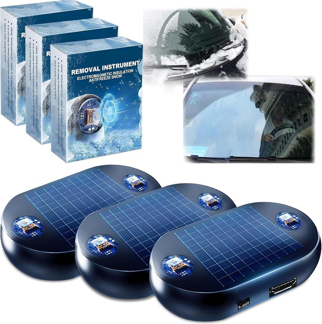 2 x Anti-freeze Electromagnetic Car Snow Removal Device, 2026 New Portable Solar Electromagnetic Molecular Interference Freeze and Snow Remover Instrument for Ice and Snow Scraping (dark blue, 3 PCS)
