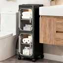 Lifelongpal 2-Tier Slim Narrow Storage Cabinet with Adjustable Shelves and Movable Wheels, Anti-Tip, Bathroom Storage and Organizers for Small Space, Bathroom, Kitchen, Laundry, Black