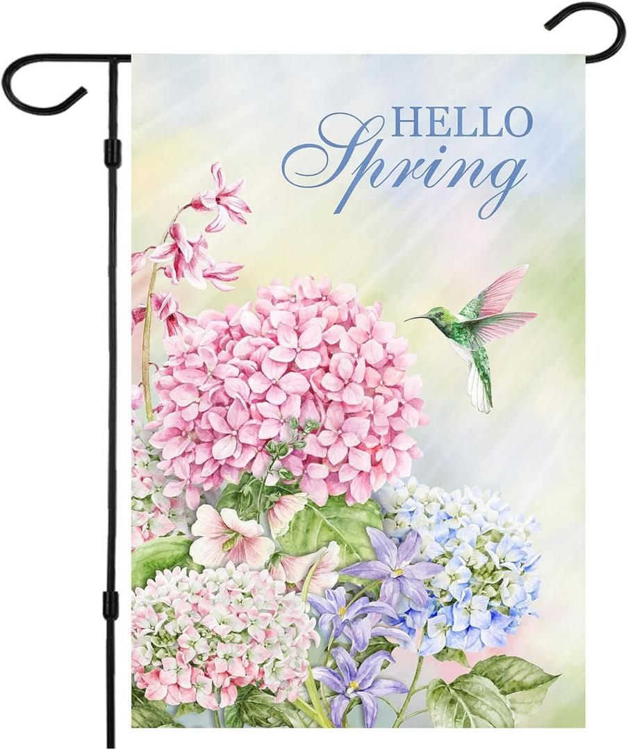 8 x Spring Garden Flag,Hello Spring Flag Welcome Seasonal House and Bird Spring House Flags 12.5 x 18 Inch Spring Yard Outdoor Decor for Homes,Gardens,Patio or Lawn