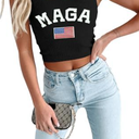 American Flag Crop Tops Women 4th of July Patriotic Crop Shirt USA Cropped Tank Tops Memorial Day Shirt (Large, Black)