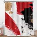 Riyidecor Red Black Shower Curtain for Bathroom Decor 60Wx72H Abstract Modern Minimalist Aesthetic Oil Painting Simple Neutral Gold White Art Printed Fabric Polyester Waterproof 12 Pack Plastic Hooks