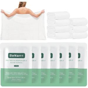 Benano Premium Disposable Towel, 100% USDA Biobased 55 in x 27.5 in Large Bath Towel Travel Towel Washcloth Reusable for Hotel Camping Sports Hiking Beach Massage Salon Gym Biodegradable (7 Pack)