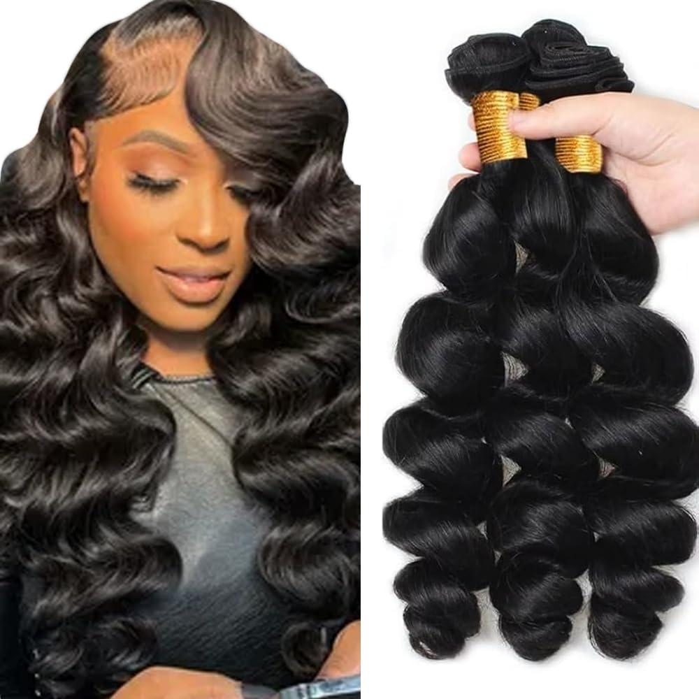 #1B Natural Black Bundles Loose Deep Wave Bundles Human Hair 18 20 22 Inch NerriHou Brazilian Virgin Hair 3 Bundle Natural Color Loose Deep Wave Bundles Human Hair Extensions 50 Gram Per Bundle