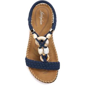 Littleplum Women Sandals Arch Support Handmade Bohemian Braided Flat Sandals Comfort Walking Beach Ankle Elastic Summer Shoes (8, Trendy Blue)