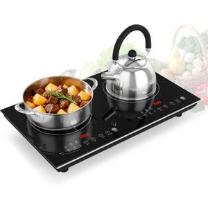 VBGK 2 burner induction cooktop,110V 4000W 2 burner induction plate with Brushed Panel LED touch Control, induction stove top with 10 Power Levels, Kids Lock & 4H Timer