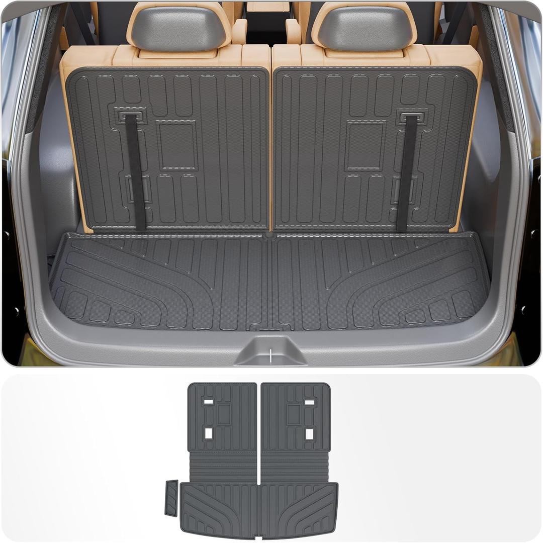 Cargo Mat Compatible with 2017-2023 GMC Acadia 6&7 Seats Cargo Liner Trunk Mat Trunk Liner TPE All Weather Back Seat Cover Protector 2022 Acadia Accessories (Trunk Mat with Backrest Mat)