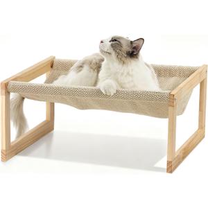 FUKUMARU Dog Bed, Large Breathable Elevated Cat Hammock, Wooden Cat Beds for Outdoor and Indoor, 21 Inch Raised Pet Beds Suitable for Cats, Puppy, Bunny and Small Animal