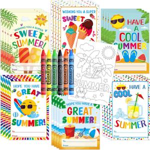 2 x Fancy Land End of Year Students Gifts from Teacher 24 Sets Have a Great Summer Postcards Color Your Own Summer Cards and Crayons Bulk for Kids Preschool Classroom Art Projects Party Favor Supplies