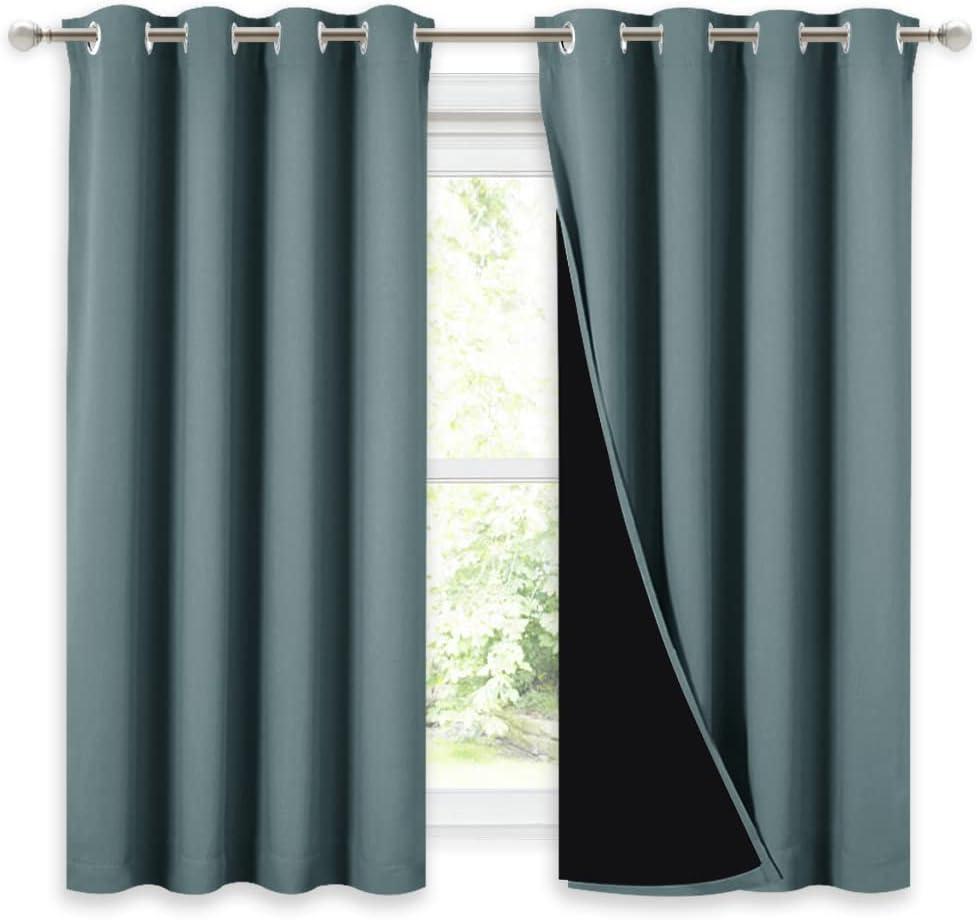 NICETOWN 100% Blackout Curtains 54 inches Long, Double-Deck Completely Blackout Window Treatment Thermal Insulated Lined Drapes for Small Window (Aqua, 1 Pair, 52 inches Width Each Panel) (52"W x 54"L (Pack of 2), Greyish Blue)