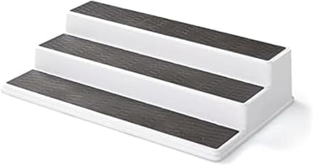 Copco 3-Tier Non-Skid Spice Rack Organizer for Kitchen Cabinet or Pantry, 15-Inch Tiered Shelf, White/Gray, Slip-Resistant Design for Jars and Bottles