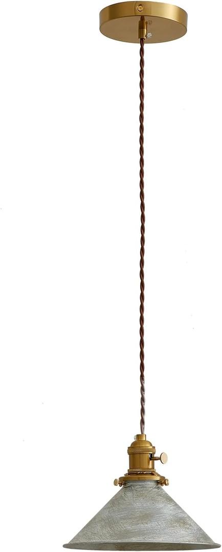 Kitchen Island Pendant Lights 8.2 Inch Industrial Silver Lampshade Farmhouse Pendant Lights Kitchen Island 6.5Ft Adjustable Hanging Kitchen Lights for Living Room and Dininig Room