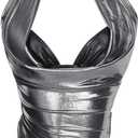 SHENHE Women's Y2k Metallic Crop Top Low Cut Open Back Halter Neck Sexy Rave Clubwear Silver X-Small
