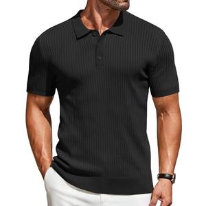 COOFANDY Mens Knit Polo Shirts Short Sleeve Button Down Shirt Textured Casual Summer Beach Shirts, Size: L