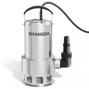 Sump Pump 1.6 HP Submersible Water Draining Pump 5500 GPH Stainless Steel Electric Clean/Dirty Water Transfer Pumps with Adapters for Pool Hot Tub Pond Flood Basement