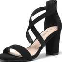 ZURIN Women's Strappy Block Heels Chunky High Heels Sandals Open Toe Ankle Strap Pumps Dress Shoes for Wedding Bridal Evening Party Prom (8.5, Black Nubuck)