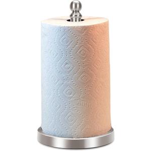 Paper Towel Holder Countertop with Weighted Base, One-Handed Design No Tipping Over, Stainless Steel Paper Towel Holder Stand in Brushed Nickel Finish