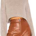 Jumppmile Women's Crop Sweater Turtleneck Long Sleeve Lightweight Fleece Cropped Pullover Sweater Top (Khaki, Small)