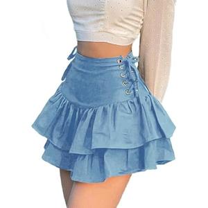 XKBHYD Womens Ruffle Tie Close Skirts Black Mini Skirt High Waist Goth Punk Skirt Girls Pleated Skirt Summer Size XL
