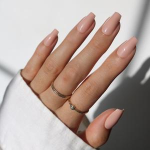 Glamnetic Press On Nails - Exposed | Medium Coffin Fake Nails, Nude Opaque Neutral, Reusable | 15 Sizes - 30 Nail Kit