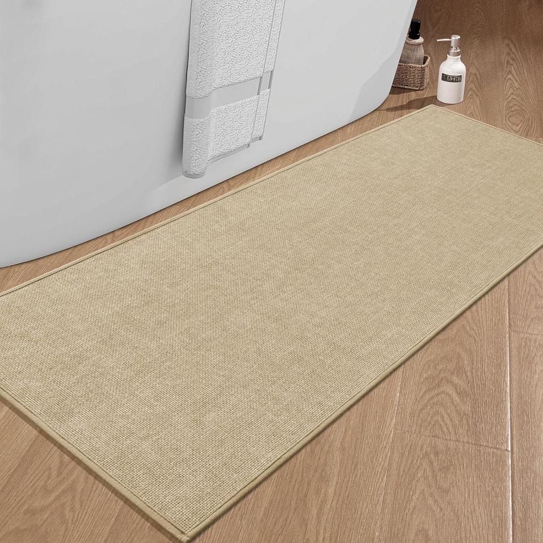 chakme Bathroom Rugs Mat 59"x25", Ultra Thin Non Slip Bath Mat Large Quick Dry Absorbent Bath Mat for Bathroom Floor, (Light Beige, 59"x25") (2' x 4'11" (Rectangular))