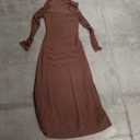 BORIFLORS Women's Elegant Off The Shoulder Bodycon Long Sleeve Maxi Dress Mesh Cocktail Party Wedding Guest Formal Dresses, Coffee,  Size L