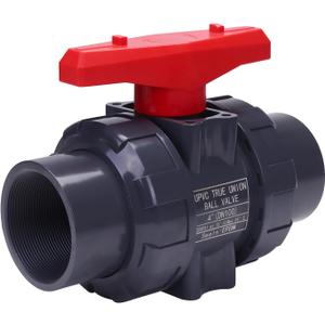 DERNORD PVC True Union Ball Valve NPT Threaded with Full Port, EPDM O-Rings, and Reversible PTFE Seats, Rated at 200 PSI (4 Inch NPT Threaded)