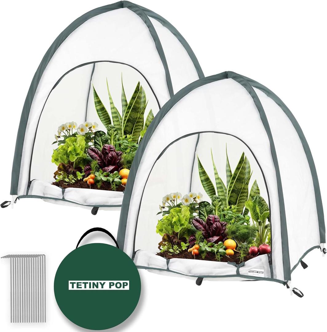 2pcs Quick Open Plant Covers Freeze Protection Portable Small Cover for Garden Flower and Flowerpot Cold Frost for Winter Frost Snow Storm Protect from Birds, Pests (Non-Woven(28" L x 28" W x 32" H))