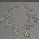 Handmade Rhinestones lace Trim Patches handsewing Beads Applique for Dress DIY Accessories (Silver)