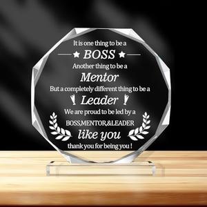 Gifts for Boss Leadership Gifts-Boss Day Desk Crystal Keepsakes Plaque for Boss Office Farewell Gifts Retirement,World's Best Boss Gifts Appreciation