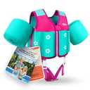 AEOCOO Kids Pool Floaties 1-2-3-5-7-9 Years Old, Toddler Swim Vest 20-30-50-70 Pounds, Comfortable Extended Wear Kids Float Jacket with Crotch Strap, Bright Design and Unpadded Sides, Pink