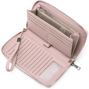 GOIACII Womens Wallet RFID Blocking Leather Zip Around Wallet Large Capacity Long Purse Credit Card Clutch Wristlet | RFID Blocking, Zip Around, Large Capacity, Long, Credit Card, Clutch (A02 Pink)