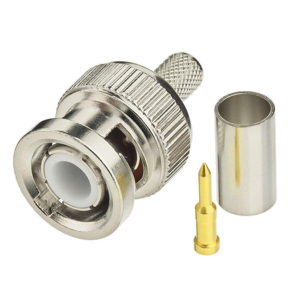 Eightwood 10pcs 50 Ohm BNC Crimp Male Connector for RG58 RG142 LMR195 Cable (BNC male)