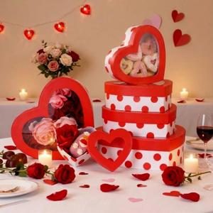 Cholemy 6 Pcs Heart Shaped Boxes with Clear Window Valentines Day Gift Boxes Nesting Heart Platic Storage Containers for DIY Projects Presents Candy Jewelry Mother's Day Gifts Exchange (Red)