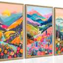 Yudinbin Colorful Mountain Poster Wall Art Set of 3 Boho Watercolor Flower Picture Wall Decor Abstract Nature Landscape Artwork Paintings Print for Living Room Bedroom Office 16x24In Unframed (24L" x 16W")