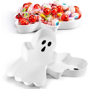 2 Pcs Halloween Ghost Candy Bowl Ghost Shaped Serving Tray Plates Plastic Spooky Dessert Platter Dish for Halloween Trick or Treat Party Food Storage Charcuterie Board Serving Supplies