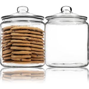 1 Gallon Glass Cookie Jar - Large Food Storage Container with Airtight Lid - Keep Fresh Flour, Chewy Pet Treats, Candy, Dried Foods, Detergent Pods for Your Kitchen or Laundry Room- Pack of 2