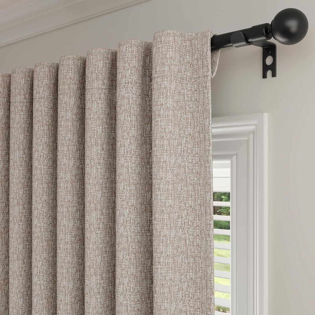 Linen 100% Blackout Curtains 84 Inch Length 2 Panels Set, Back Tab Textured Light Blocking Room Darkening Energy Saving Thermal Insulated Drapes for Living Room/Bedroom (W52xL84, Copper Brown)