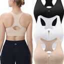Evercute Women's Zip Front Sports Bras Wireless Padded Racerback Medium Support Post-Surgery Bra Yoga Exercise Athletic Bras